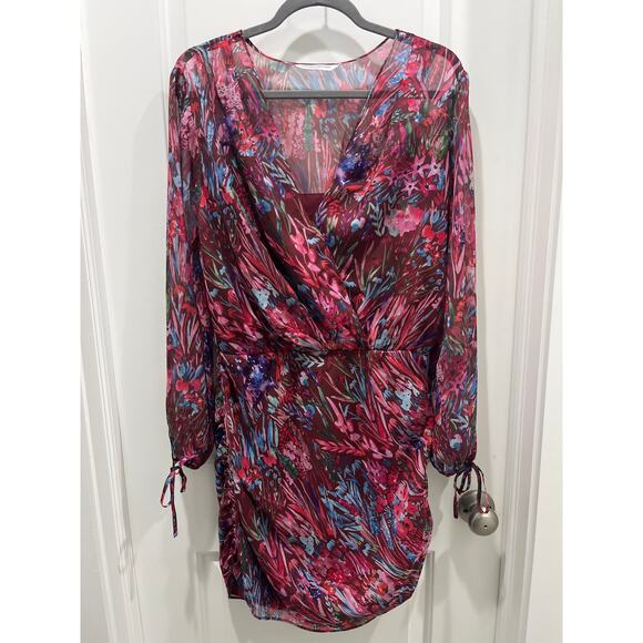 Amanda Uprichard Amani Long Sleeve Mini Dress in Bloom Sz L - Picture 2 of 9